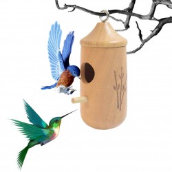 Wooden Hummingbird Feeder With Metal Ring Outdoor Hanging Feeding Devices For Garden Balcony Porch Decoration